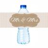 Mr & Mrs Burlap Brown Wedding / Anniversary Water Bottle Labels view 1