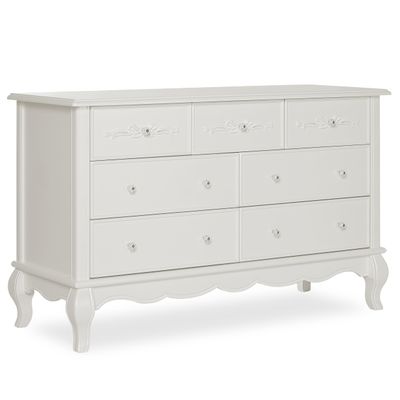 Evolur Aurora 7-Drawer Nursery Dresser  Ivory Lace | Assembled Double Dresser with Crystal Knobs, Queen Anne Legs, Large Storage for Baby Essentials