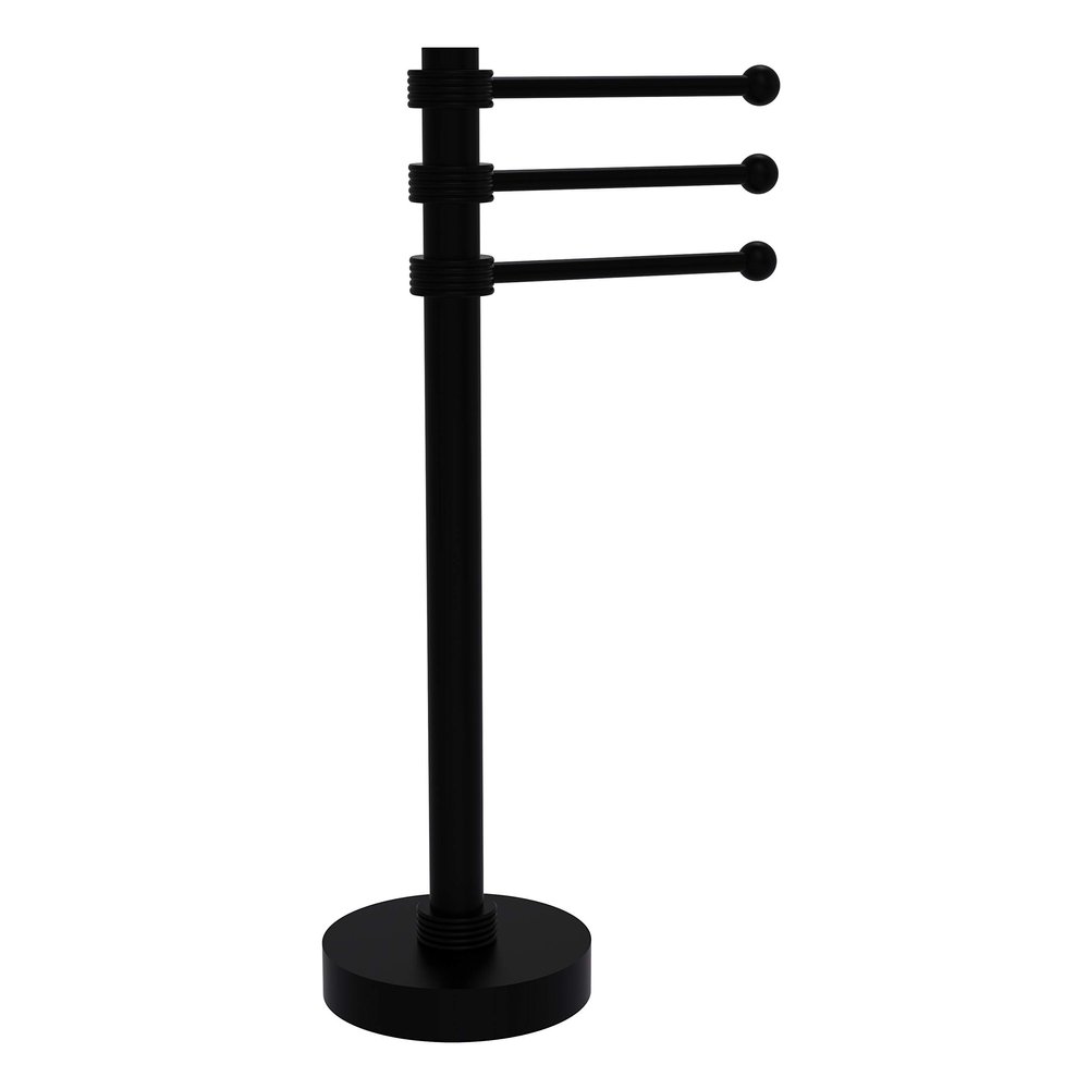 Allied Brass 973G-BKM Vanity Top 3 Swing Arm Guest Towel Holder with Grooved Accents, Matte Black