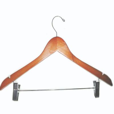 Cherry Finish Wood Combination Hanger with Non-Abrasive Clips (Set of 50)
