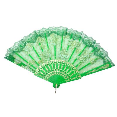 TRENDBOX Elegant Vintage Retro Flower Rose Lace Handheld Chinese Folding Fan For Dancing Ball Parties Ladies - Grass Green