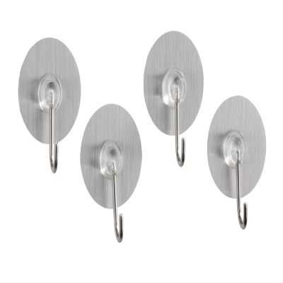 Wenko Static-Loc Nickel Hook Osimo-Set of 4, Fixing Without Drilling, Plastic (PTE), Silver matt, 3.8 x 3.8 x 2.1 cm