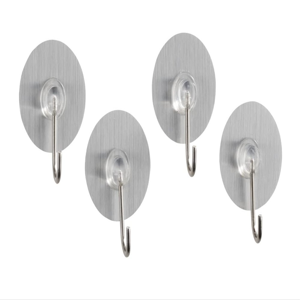 Wenko Static-Loc Nickel Hook Osimo-Set of 4, Fixing Without Drilling, Plastic (PTE), Silver matt, 3.8 x 3.8 x 2.1 cm