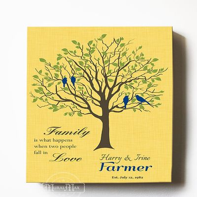 MuralMax Personalized Inspirational Canvas Tree Art Verse - Family is What Happens When Two People Fall in Love - Wall Decor Gifts For Milestones Occasions - Color - Yellow Roses - Size 8x10