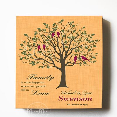 MuralMax Personalized Inspirational Canvas Tree Art Verse - Family is What Happens When Two People Fall in Love - Wall Decor Gifts For Milestones Occasions - Color - Florida Orange - Size 8x10