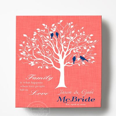 MuralMax Personalized Inspirational Canvas Tree Art Verse - Family is What Happens When Two People Fall in Love - Wall Decor Gifts For Milestones Occasions - Color - Paradise Peach - Size 8x10