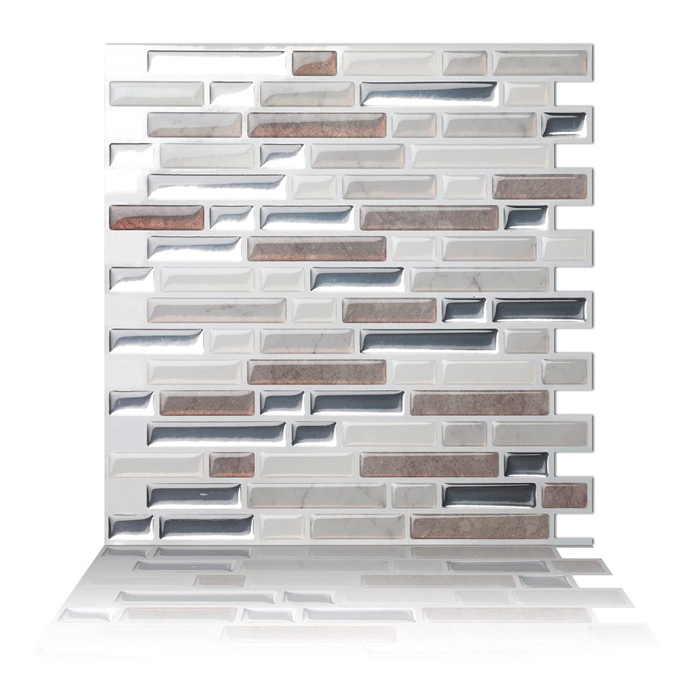 Tic Tac Tiles Peel and Stick Self Adhesive Removable Stick On Kitchen Backsplash Bathroom 3D Wall Tiles in Como Pebble (10 Sheets)