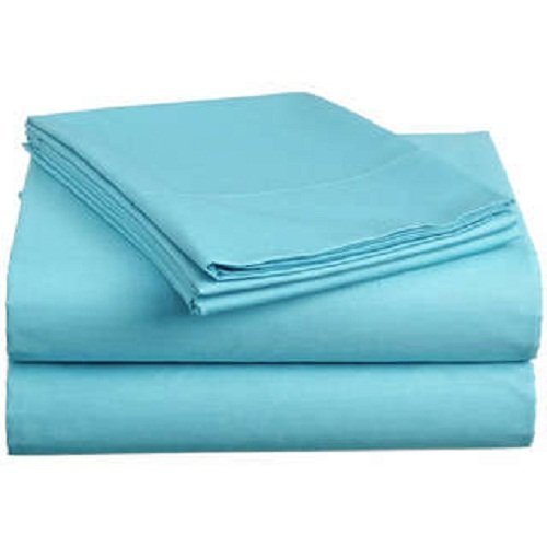 Exceptional Bedding Sheets -1 Flat, 1 Fitted & 2 Pillow Cases Fits Upto 25 inches Extra Deep Pocket Solid Pattern 400 Thread Count 100% Egyptian Cotton (Twin, Aqua Blue)