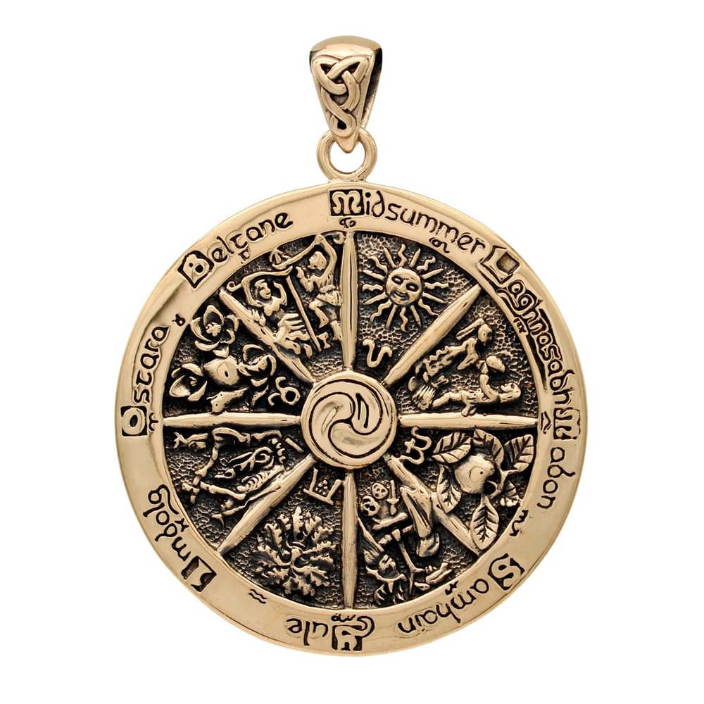 Dryad Design Wheel of the Year Pendant - Bronze Pagan Jewelry Wiccan Gift for Men or Women - 1.75 "