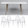2xhome - Clear - Set of 4 Chairs - 4 Qty Victoria Side Chair Dining Room Chairs + 1 Qty Modern Style 100% Real Oak Wood Legs White Wood Table Hardwood Dining Table view 1
