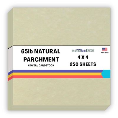 250 Natural Parchment 65lb Cover Paper Sheets 4 X 4 Inches Cardstock Weight Colored Sheets 4" X 4" (4X4 Inches) Small Square Card Size - Printable Old Parchment Semblance