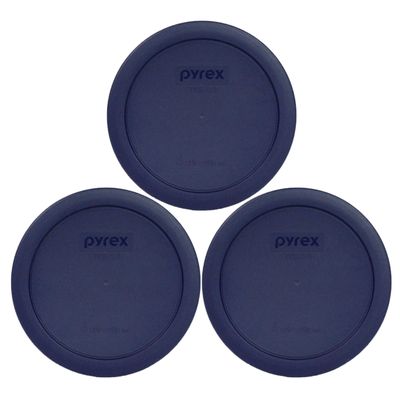 Pyrex 7201-PC 4-Cup Dark Blue Round Food Storage Replacement Lid (3-pack) - Made in the USA