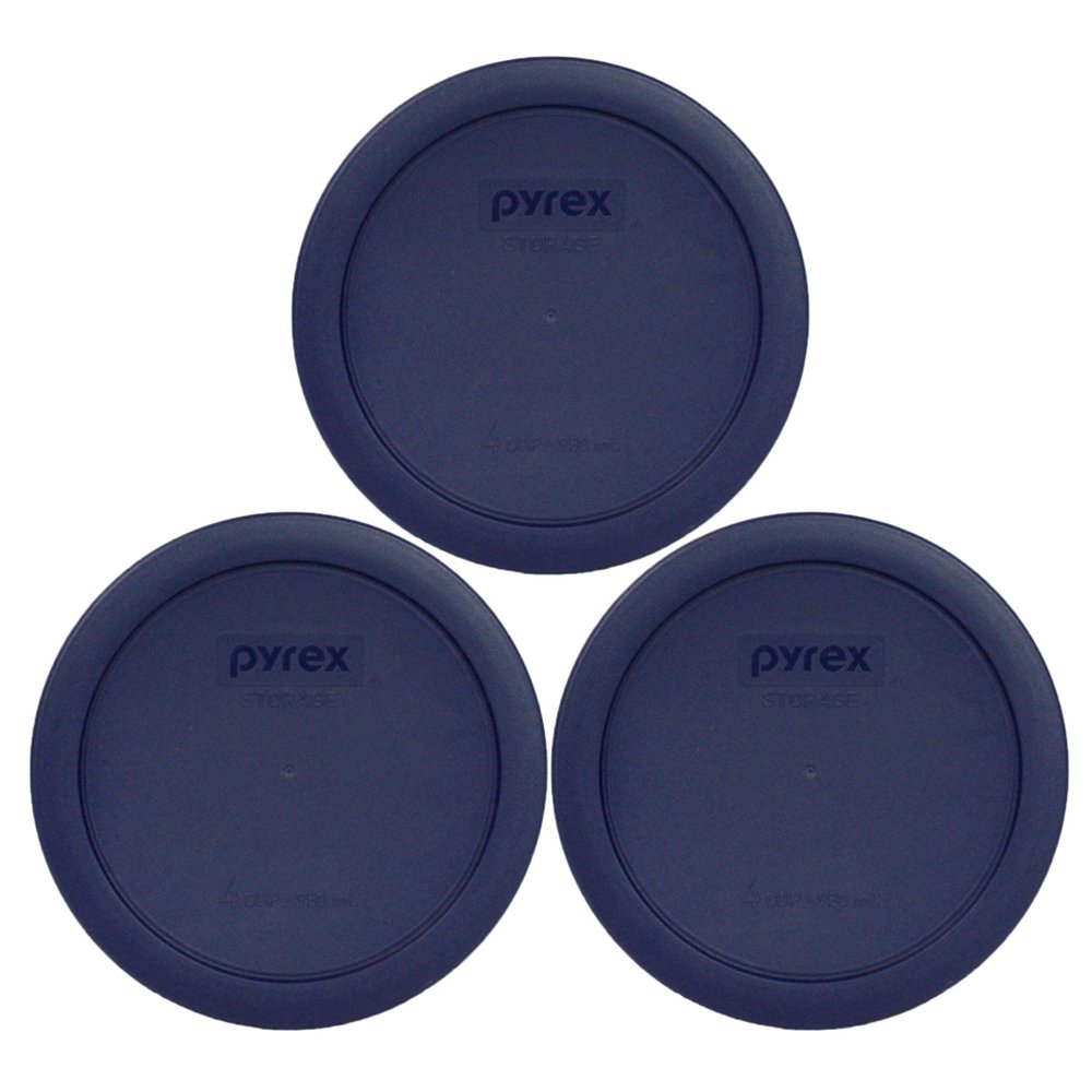 Pyrex 7201-PC 4-Cup Dark Blue Round Food Storage Replacement Lid (3-pack) - Made in the USA
