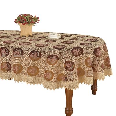 Simhomsen Vintage Burgundy Lace Tablecloth Embroidered Oval 60  120 Inch