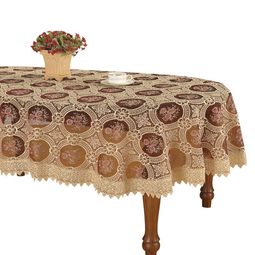 Simhomsen Vintage Burgundy Lace Tablecloth Embroidered Oval 60 120 Inch