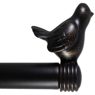 3/4-inch Cute Decorative Bird Adjustable Window Treatment Curtain Single Rod Set, 84" to 120" - Burnt Gold