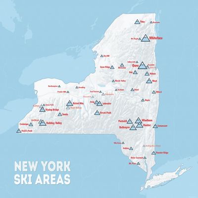 New York Ski Resorts Map 18x24 Poster (White & Light Blue)