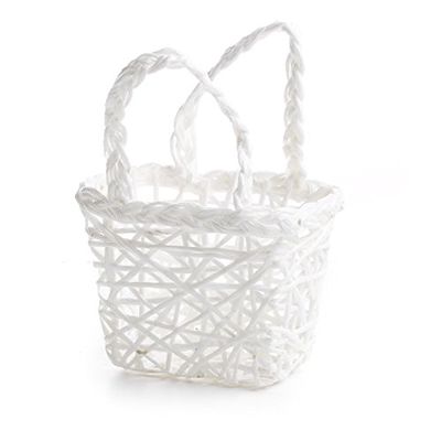 Factory Direct Craft Set of 2 White Twist Baskets with Braided Handles for Gifts, Easter Baskets, Party Favors | Size: 6" L x 4-1/4" W x 5" H