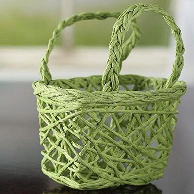 Factory Direct Craft Pair of Spring Green Colored Paper Twist Baskets with Braided Handles for Gifting, Organizing and Collecting