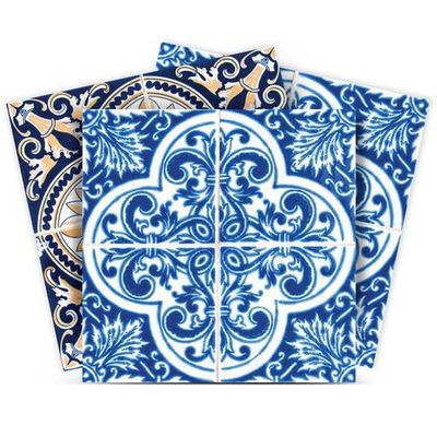 Authentic Tile Stickers by Mi Alma 24 PC Set Spanish Design Wall Tile Decal Perfect for Kitchen Backsplash or Bathroom Tiles Vinyl Art Easy to Install Peel and Stick (6x6 Inch, Classic Blue H120)