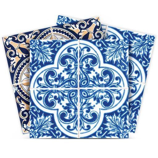 Authentic Tile Stickers by Mi Alma 24 PC Set Spanish Design Wall Tile Decal Perfect for Kitchen Backsplash or Bathroom Tiles Vinyl Art Easy to Install Peel and Stick (6x6 Inch, Classic Blue H120)