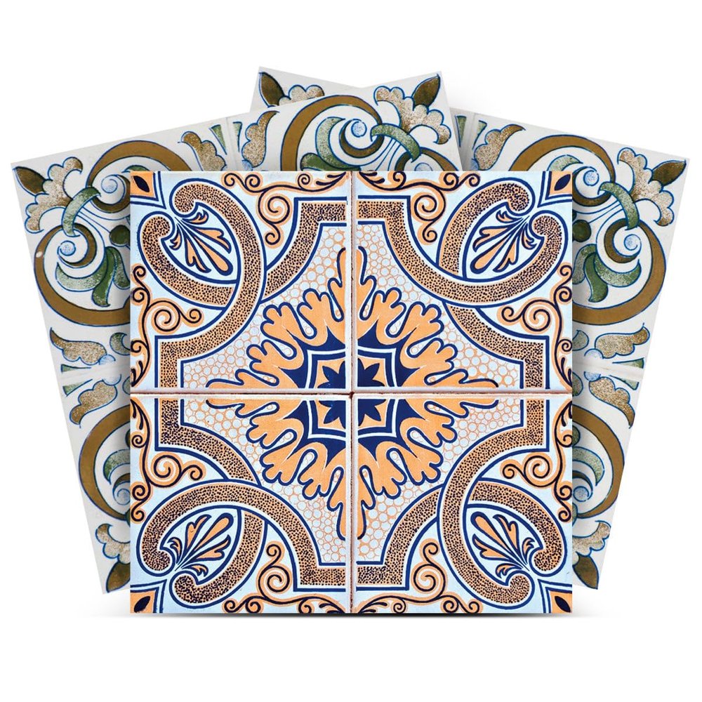 Authentic Tile Stickers by Mi Alma 24 PC Set Spanish Design Wall Tile Decal Perfect for Kitchen Backsplash or Bathroom Tiles Vinyl Art Easy to Install Peel and Stick (4x4 Inch, Green & Brown H204)
