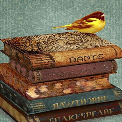 Buyartforless Birds On A Book Stack I 24x18 Giclee Art Print Poster Decorative by Jill Meyer