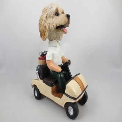 Cream Labradoodle Golfer Golf Cart Doogie Handpainted Handsculpted Resin Collectable Figurine