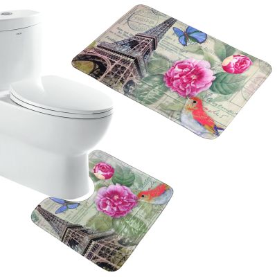 Amagical Paris Eiffel Tower Mat Set Toilet Mat Set Non Slip Bathroom Carpet Rug (3)