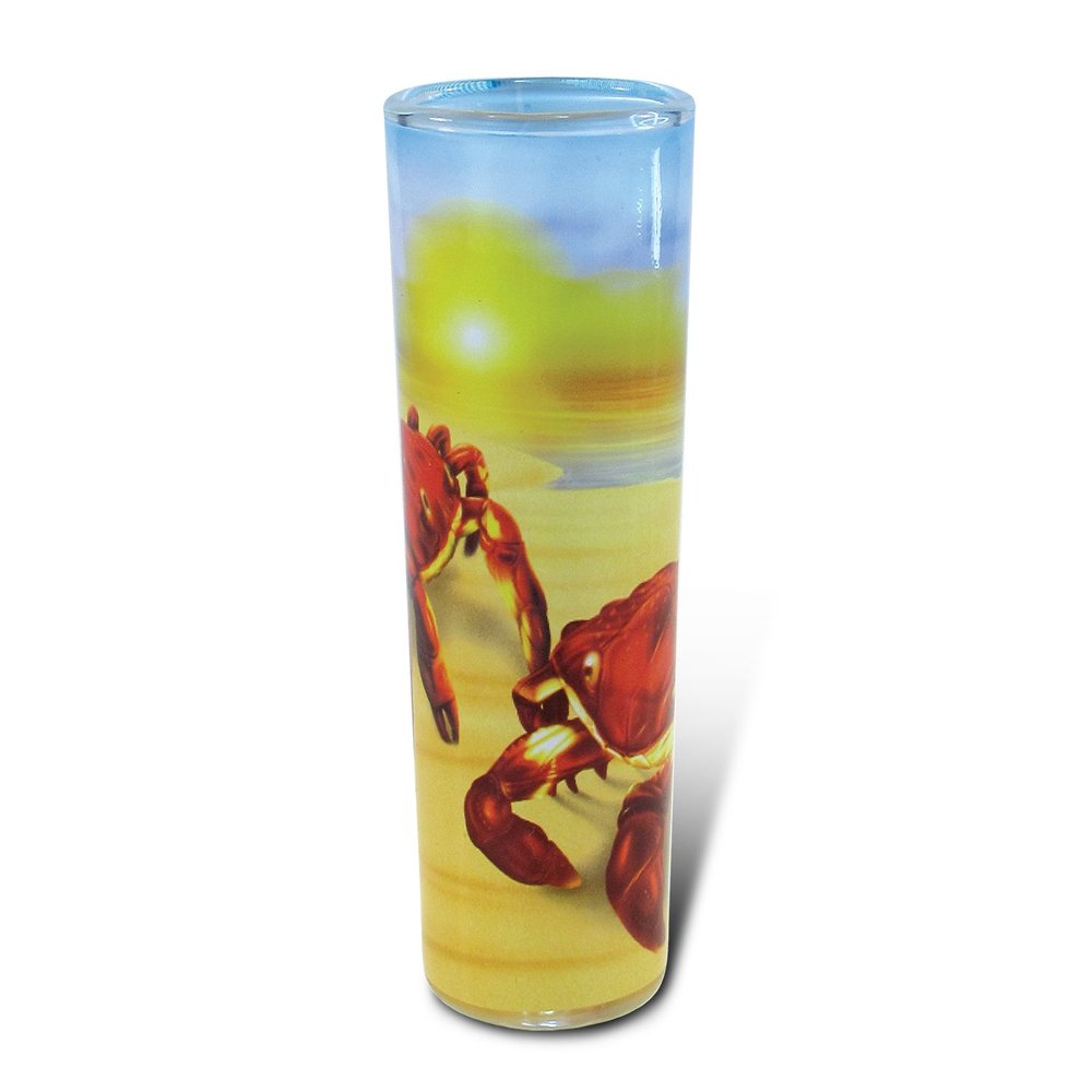 Puzzled Crab Full Shooter Shot Glass 1.84 Oz Quality Glassware for Bar Collection Novelty Liquor/Spirits Drinking Glass - Marine Life Beach Animal Nautical Theme