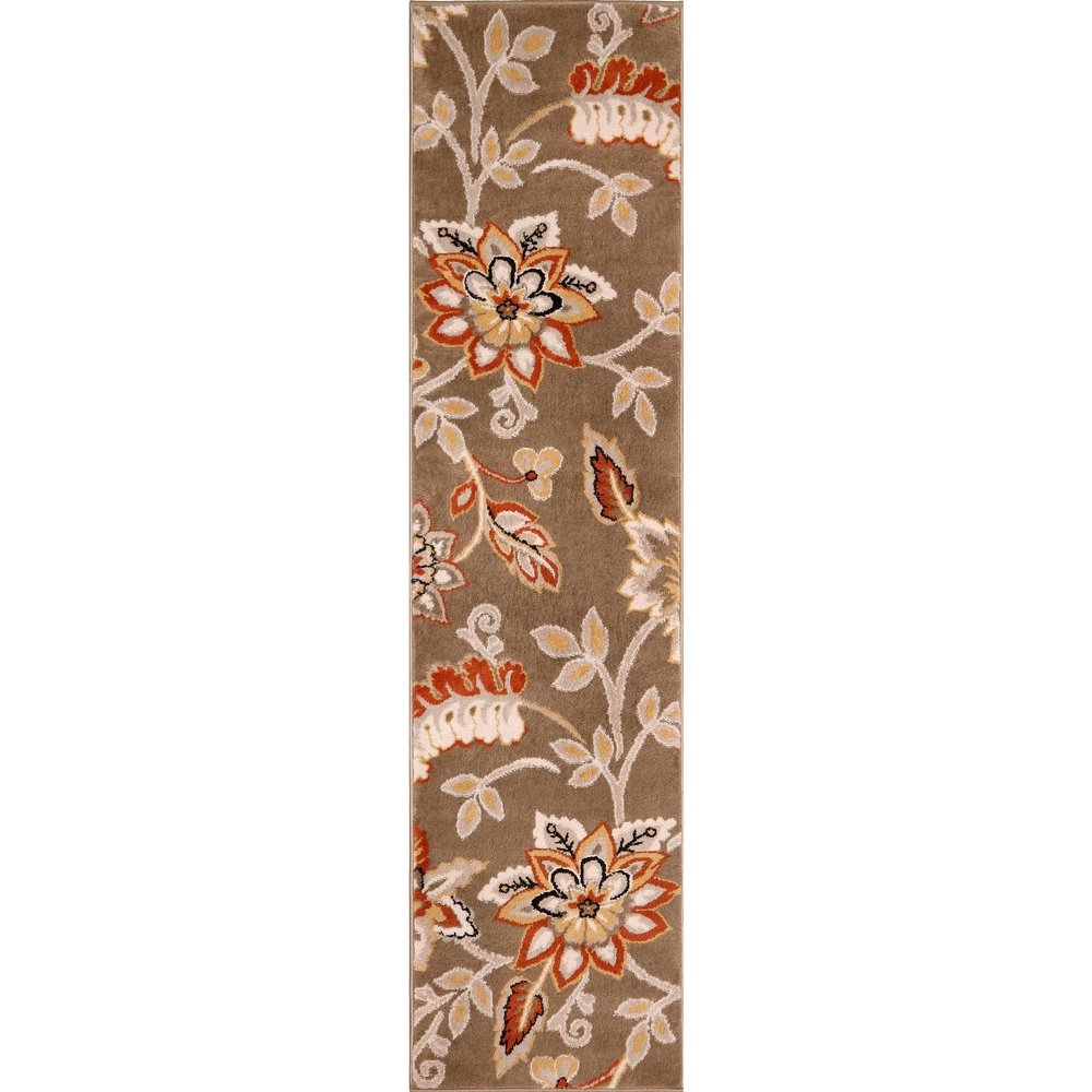 Home Dynamix Tremont Teaneck Contemporary Floral Runner Area Rug, Taupe/Pink, 1'9"x7'2"