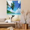 Ambesonne Beach Tapestry, Boat on the Beach Mahe Island Lagoon Seychelles Exotic Shoreline Image, Wall Hanging for Bedroom Living Room Dorm Decor, 60" X 80", Blue Green Sand Brown view 2