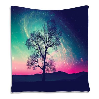 Ambesonne Galaxy Tapestry, Vibrant Stars Space Cosmic Lonely Tree Aurora Borealis, Wall Hanging for Bedroom Living Room Dorm Decor, 60" X 80", Aqua