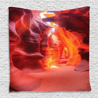 Ambesonne Americana Tapestry, Sunbeam Piercing Through Sandstone at High Noon in Antelope Canyon Picture, Wall Hanging for Bedroom Living Room Dorm Decor, 40" X 60", Orange Coral Red