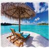 Ambesonne Beach Shower Curtain, Maldives Scenic Seaside View Sunbeds Under Umbrella Romantic Honeymoon Theme, Cloth Fabric Bathroom Decor Set with Hooks, 69" W x 84" L, Brown White view 2