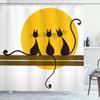 Ambesonne Animal Art Shower Curtain, 3 Black Feline Cartoon Cats with Whiskers Staring at Sun Print, Cloth Fabric Bathroom Decor Set with Hooks, 69" W x 70" L, Yellow Brown Dark Brown view 1