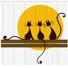 Ambesonne Animal Art Shower Curtain, 3 Black Feline Cartoon Cats with Whiskers Staring at Sun Print, Cloth Fabric Bathroom Decor Set with Hooks, 69" W x 70" L, Yellow Brown Dark Brown view 2