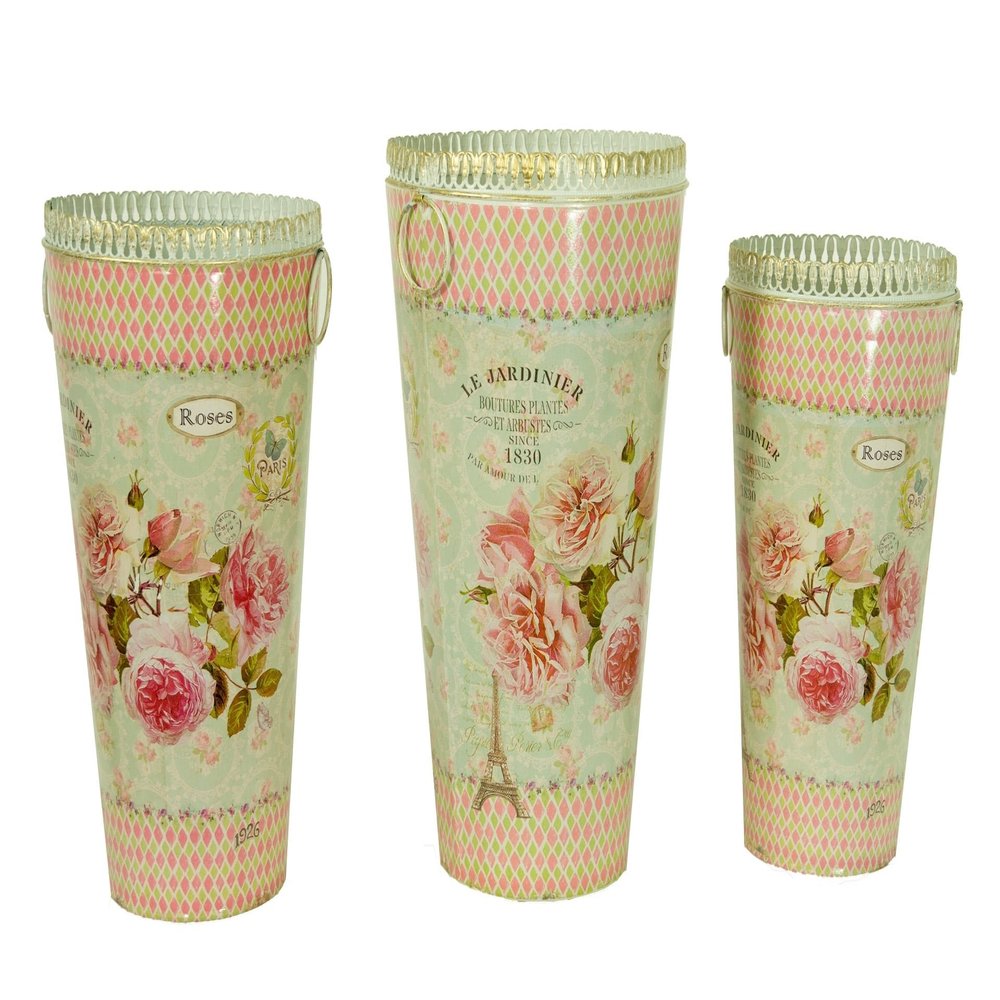 Tall French Country planters or Umbrella Holders, Painted Metal Decorative vases by Dolce Mela - DMMV853-S3