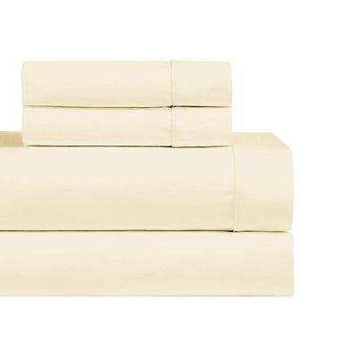 Abripedic Solid 1000-Thread-Count, 100-Percent Cotton, 22-Inch Extra Deep Pocket, California King 4PC Bed Sheets Set, Ivory