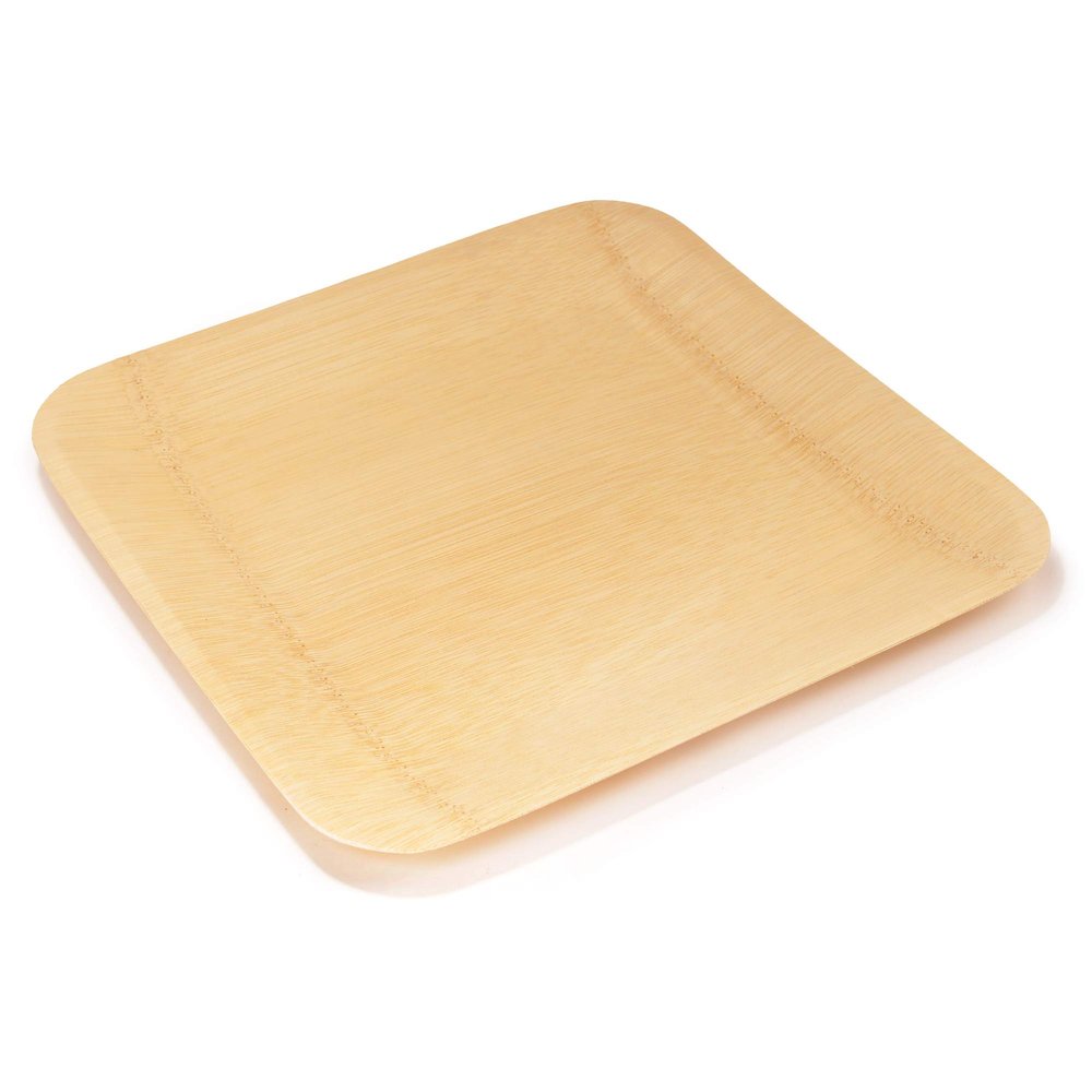 BambooMN Brand - 9" (23cm) Square Disposable Bamboo Veneer Plates, 24pcs