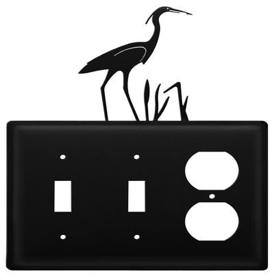 Village Wrought Iron ESSO-133 8 Inch Heron - Double Switch and Single Outlet Cover, Black
