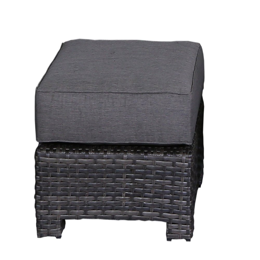 Bora Bora Two-Tone Wicker Rattan Ottoman in Charcoal Cushion
