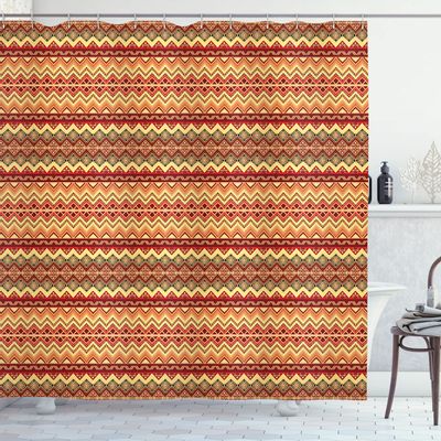 Ambesonne Abstract Shower Curtain, Abstract Art Design with Folk Ornament Print, Cloth Fabric Bathroom Decor Set with Hooks, 69" W x 70" L, Orange and Yellow
