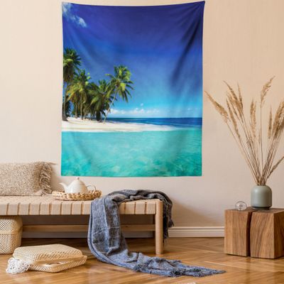 Ambesonne Ocean Tapestry, Seaside View Tropical Island Coast Jungle Nature Landscape Picture, Wall Hanging for Bedroom Living Room Dorm Decor, 60" X 80", Royal Blue Turquoise