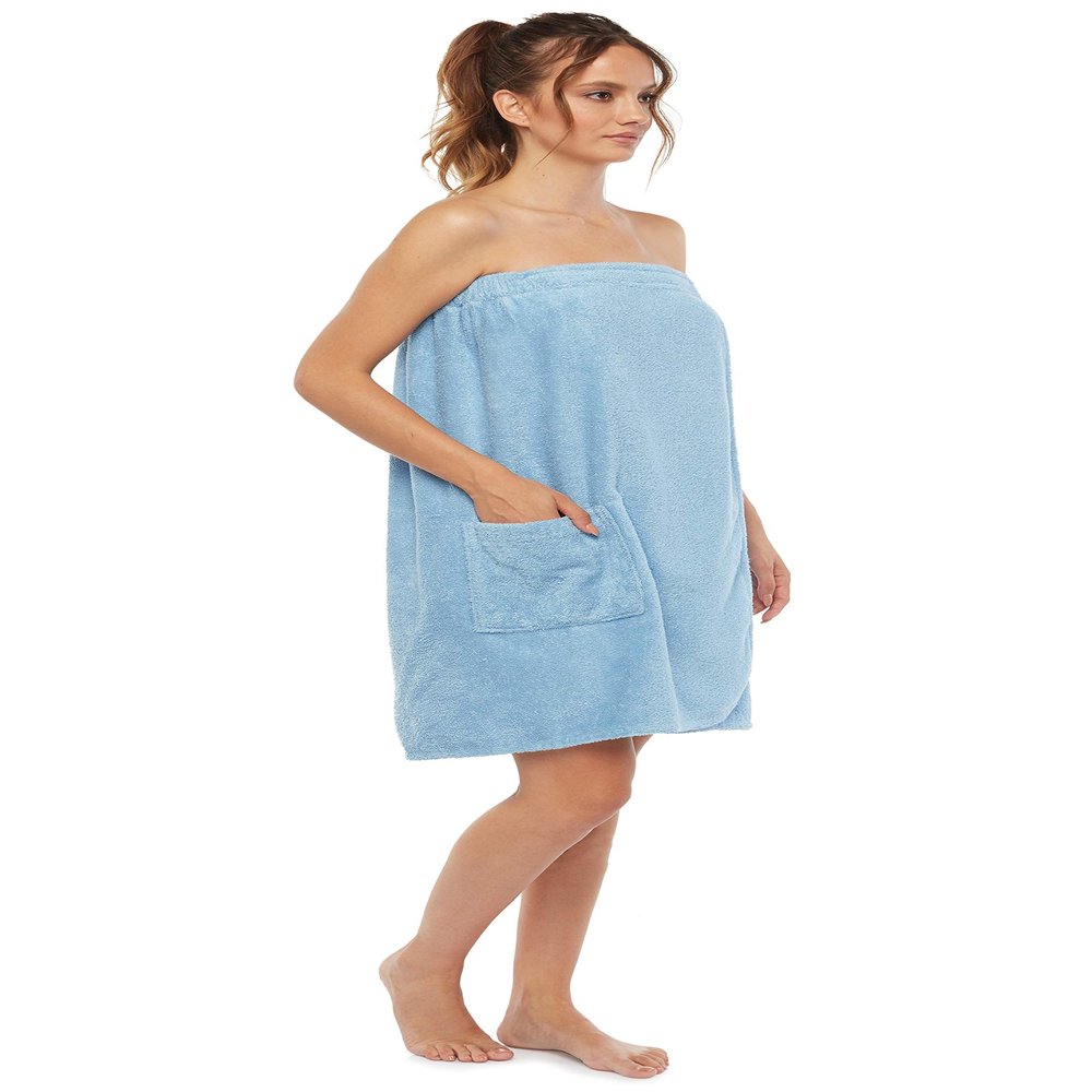 Arus Women's Bathrobe GOTS Certified Organic 100% Turkish Terry Cotton Robe Adjustable Closure Bath Wrap Sky Blue, Small