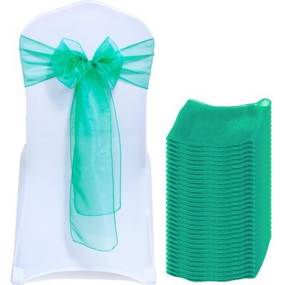 MDS Pack of 50 PCS Organza Chair Sashes Wider Dining Chair Bows Ribbon Tie Back for Wedding Party Birthday Bridal Shower Reception Event Banquet Home Chair Cover Decoration - Green