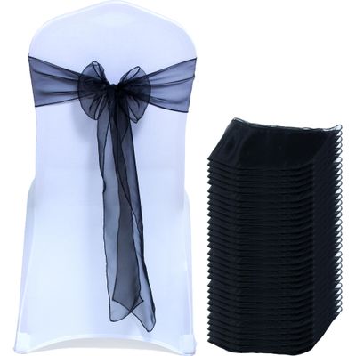 MDS Pack of 50 PCS Organza Chair Sashes Wider Dining Chair Bows Ribbon Tie Back for Wedding Party Birthday Bridal Shower Reception Event Banquet Home Chair Cover Decoration - Black