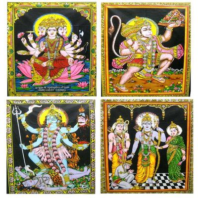 Crafts of India Wholesale Lot : 25 Hindu Gods Goddess Batik Sequin Cotton Wall Hangings Tapestry : 30"X40" Inches (Large)