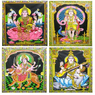 Crafts of India Wholesale 25 Hindu Gods Goddess Batik Sequin Cotton Wall Hangings Tapestry : 30"X40" Inches (Large)