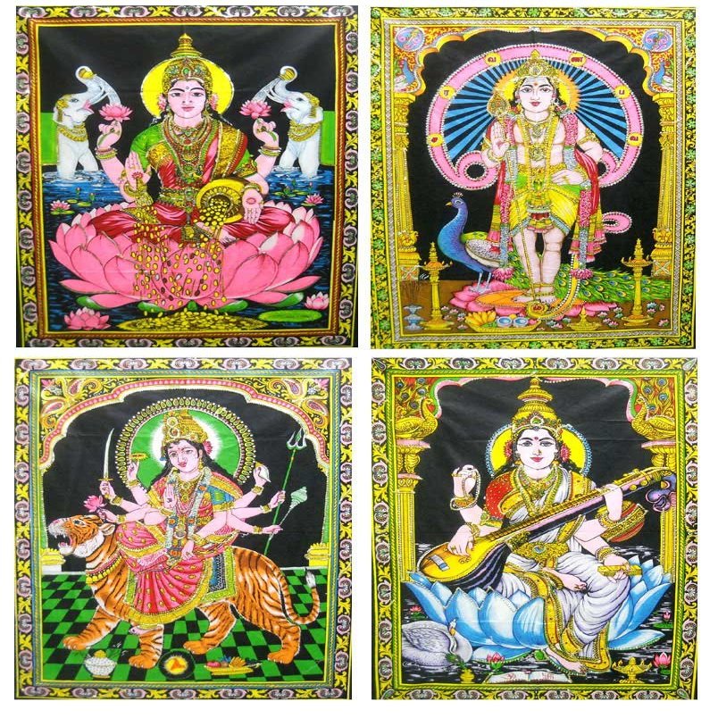 Crafts of India Wholesale 25 Hindu Gods Goddess Batik Sequin Cotton Wall Hangings Tapestry : 30"X40" Inches (Large)